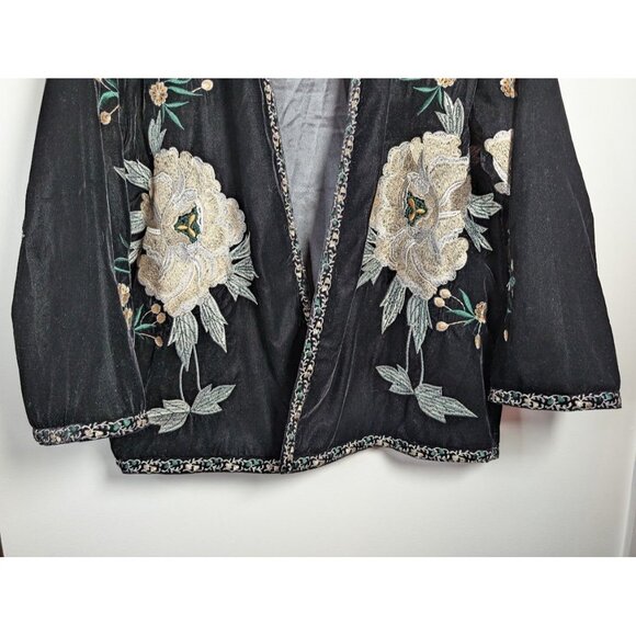 Velvet Embroidered Kimono Cardigan XL Whimsigoth Witchy Boho Lagenlook Artsy - Picture 5 of 10